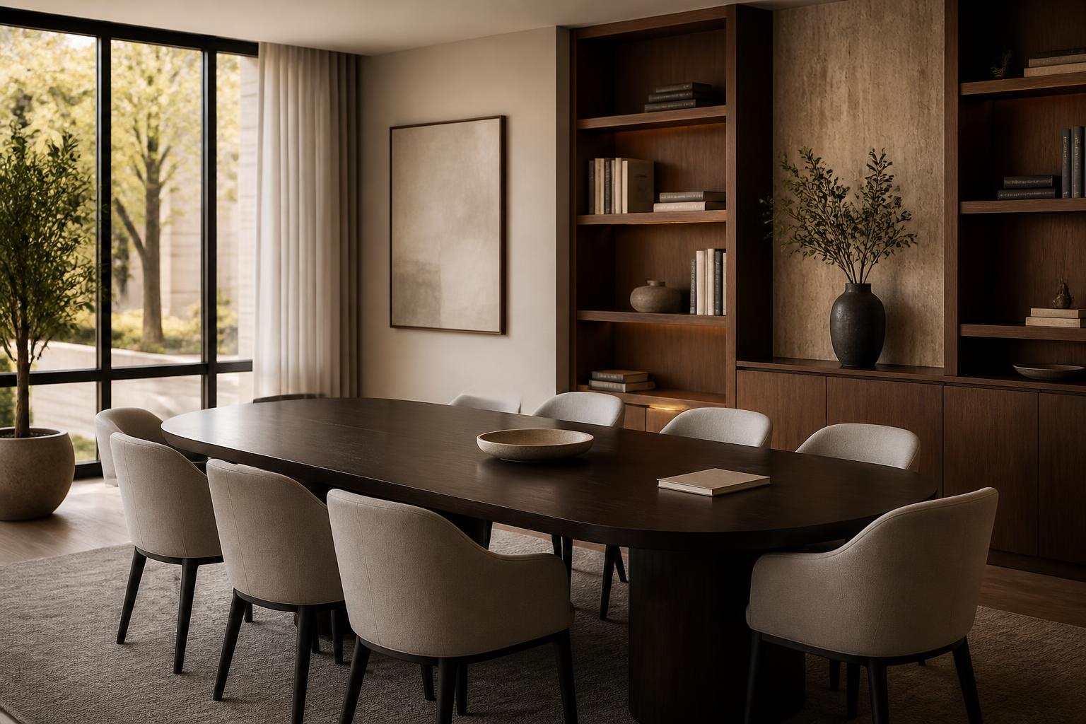 Modern professional office interior with warm wood accents and natural light